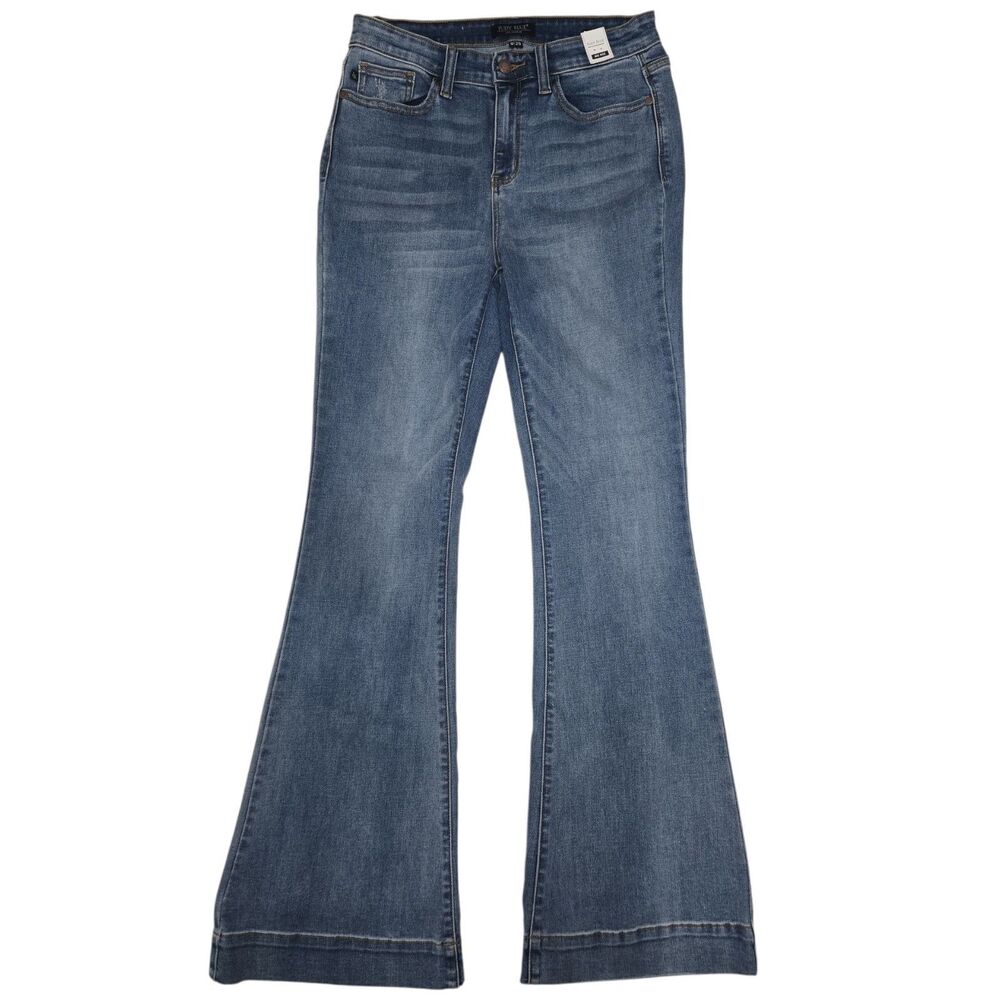 Judy Blue Trouser Flare Jeans Womens 9/29 Mid Rise Stretch Wide Hem Denim NWT